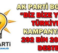 AK PARTİ BOLU’DAN “BİZ BİZE YETERİZ TÜRKİYEM” KAMPANYASINA 292 BİN 200 LİRA DESTEK